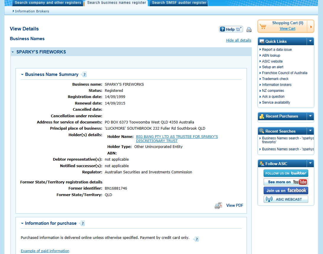asic search result