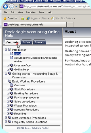 Help screen, snapshot of Contents Help