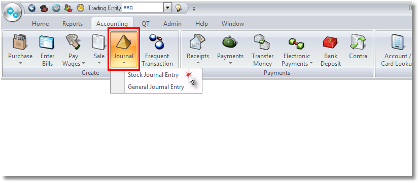 You can add a Stock Journal from the Accounting Ribbon