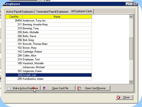 Highlight an employee and click Make Active Employee