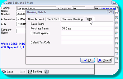 Vendor card showing Purchase terms