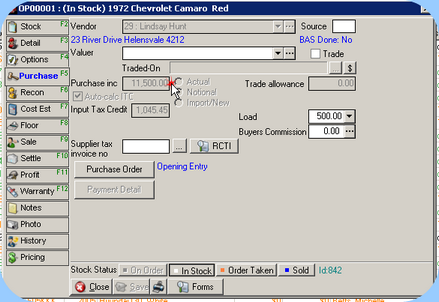 Opening Stock Stockcard, Purchase Tab