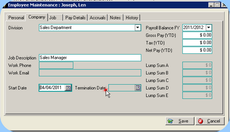 The termination date will be displayed on this screen, however it is not actually entered here