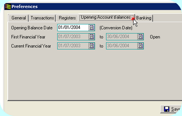 Preferences, Opening Account Balances Tab