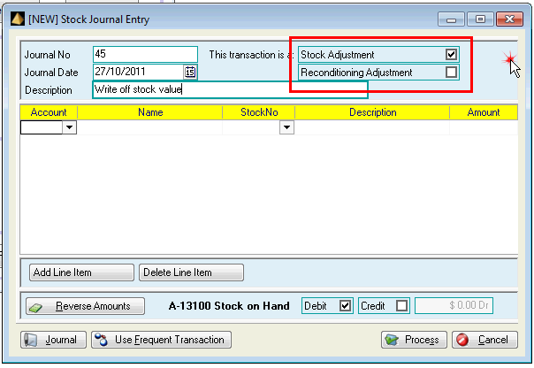 Decide if you are adjusting Stock or Reconditioning adjustment