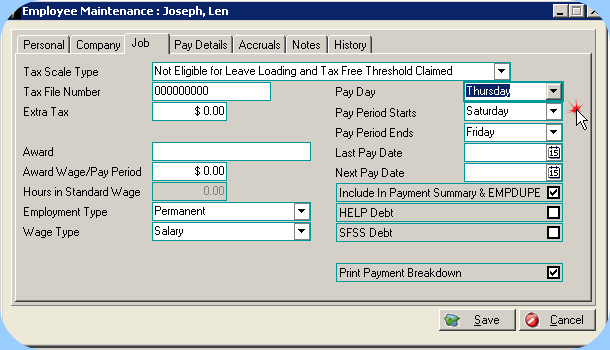 Employee maint, Pay Period