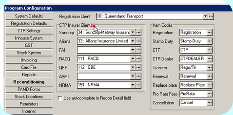Program Configuration, Reconditioning Tab - CTP