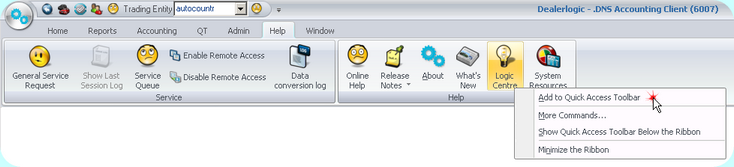 Adding Logic Centre to Quick Access Toolbar