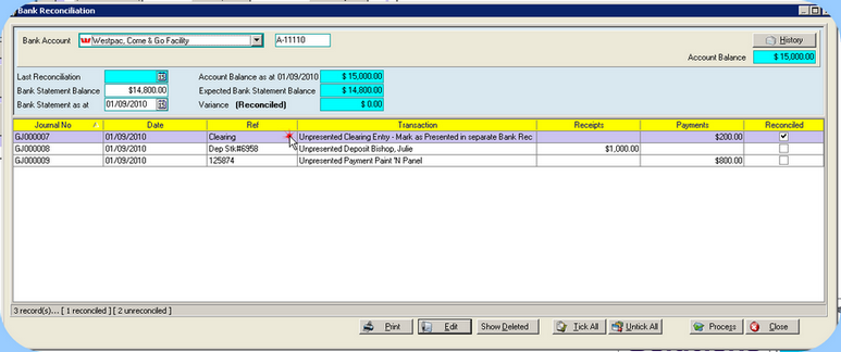 Opening Bank Reconciliation