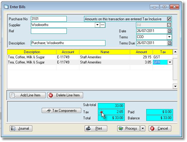 Purchases, change tax8