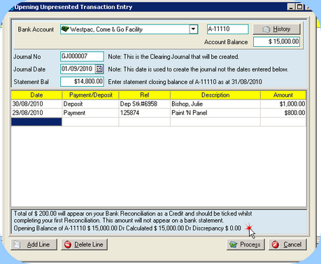 Opening Unpresented Transaction - Showing No Discrepancy