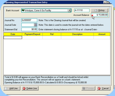 Opening Unpresented Transaction Entry Screen