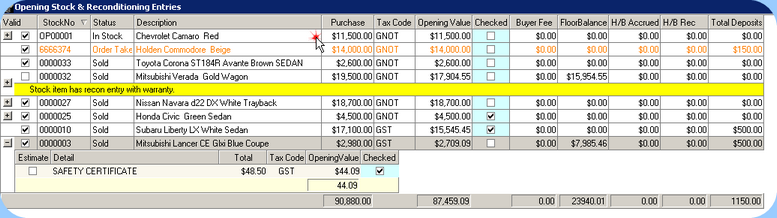 Opening Stock Listing