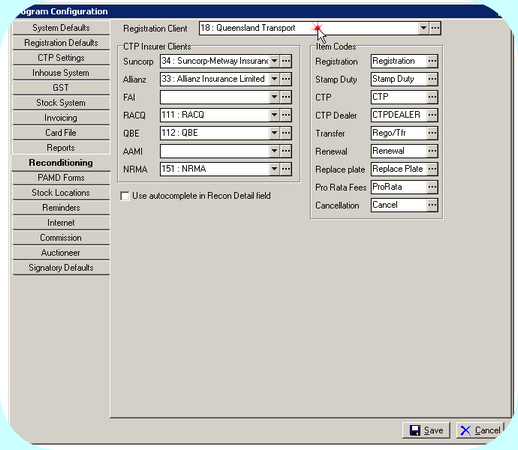 Program Configuration, Reconditioning Tab - Registration