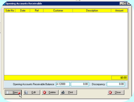Opening Receivable Screen
