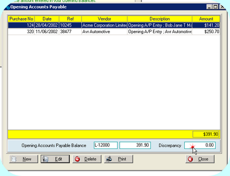 Total Opening Payables & Discrepancy