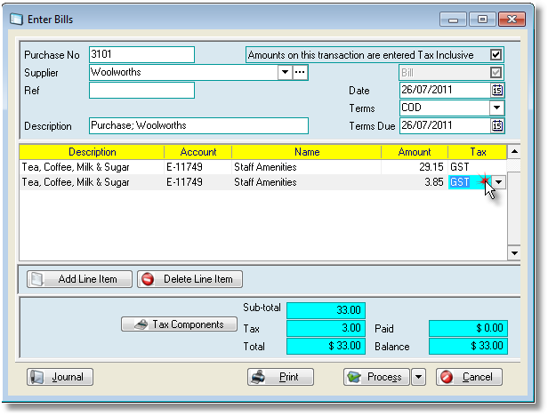 Purchases, change tax6