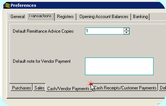 Preferences, Cash/Vendor Payments Tab