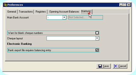 Preferences, Banking Tab