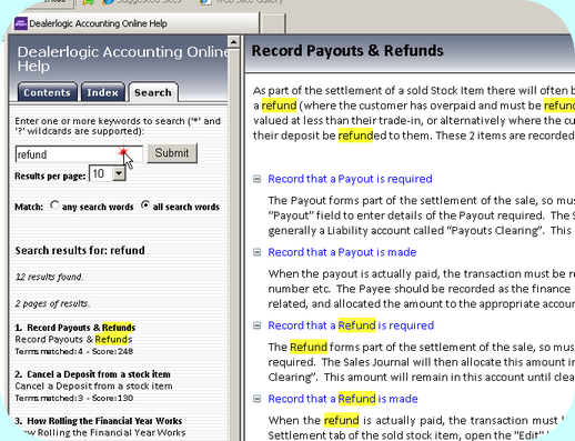 Help Screen, snapshot of Search Help