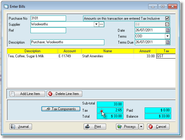 Purchases, change tax3