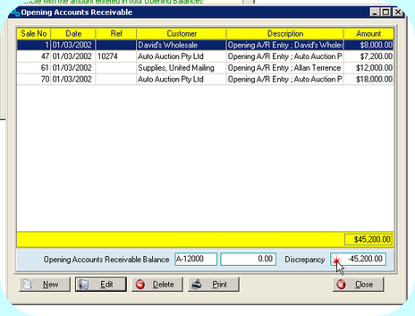 Total Opening Receivables & Discrepancy