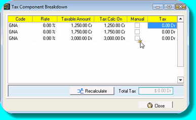 Tax Components breakdown