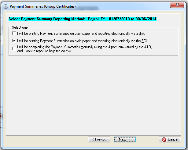 Payment Summaries, Reporting Methods